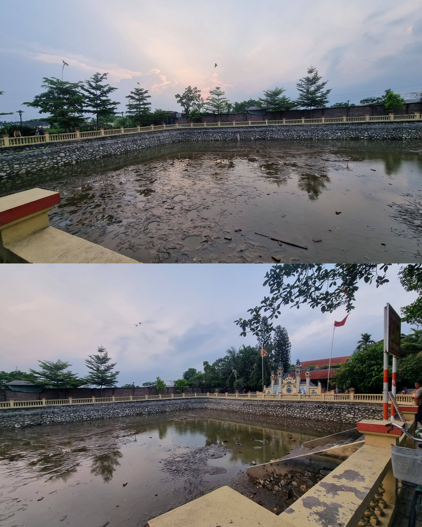 Hình ảnh giếng làng đã được tát cạn. 