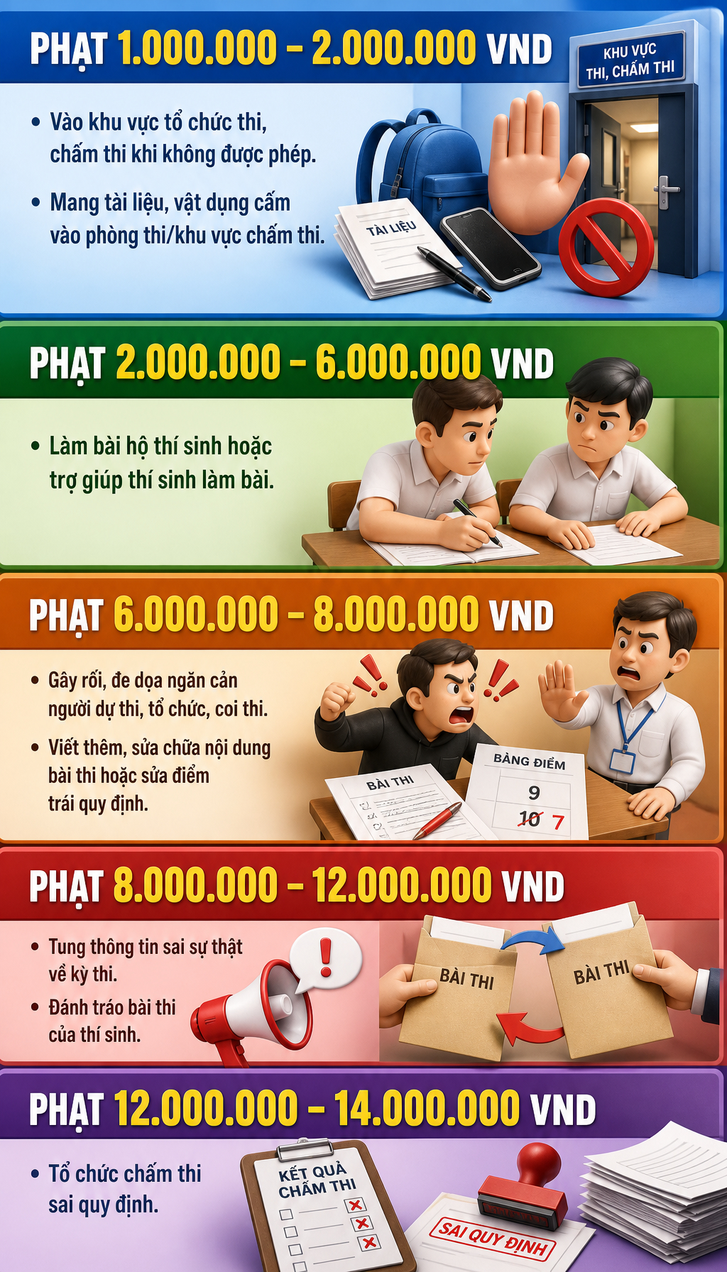 Tất cả học sinh đi thi chú ý quy định phạt tới 16 triệu đồng