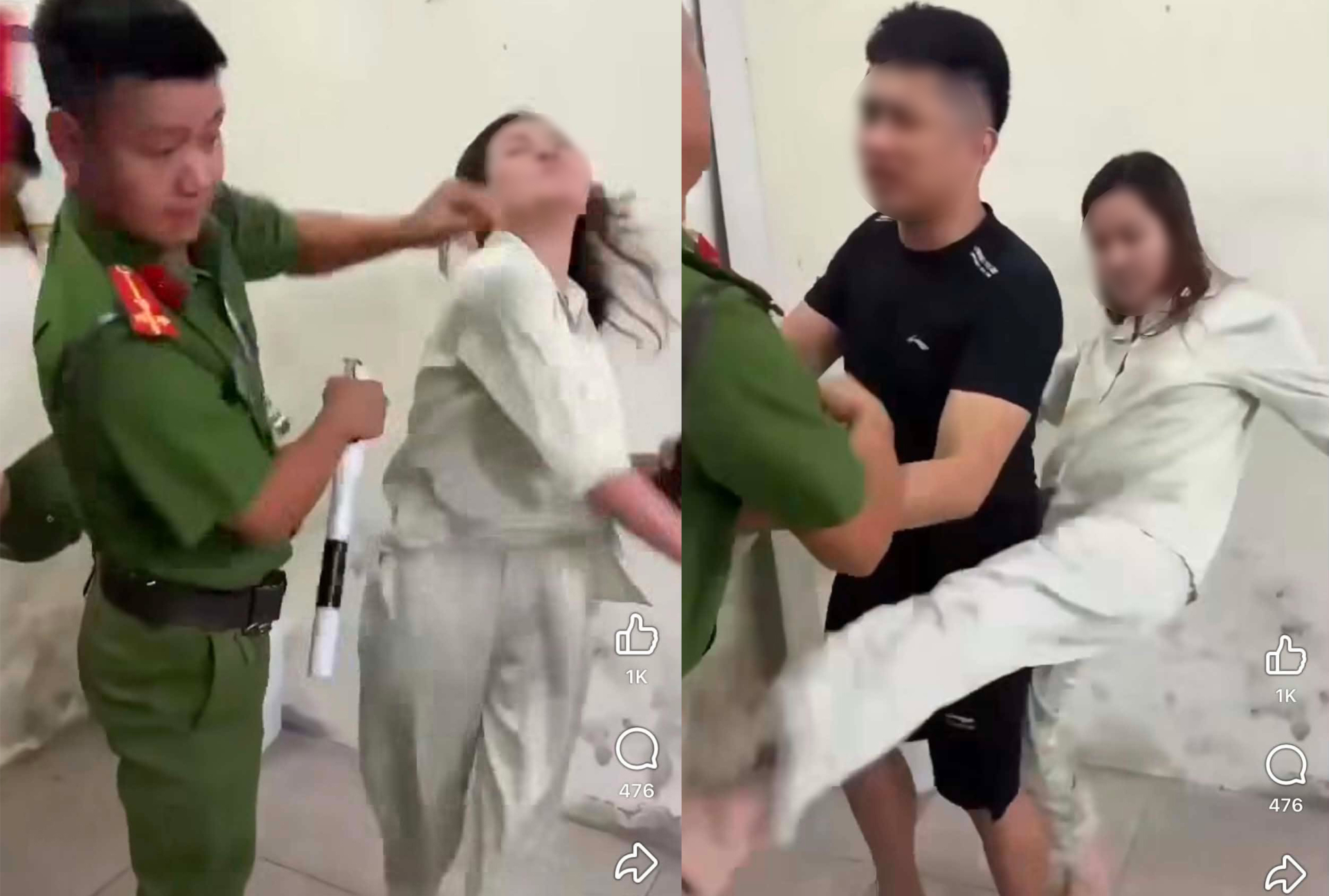 Hình ảnh người phụ nữ chửi bới, đánh chiến sĩ công an. (Ảnh: Cắt từ clip)