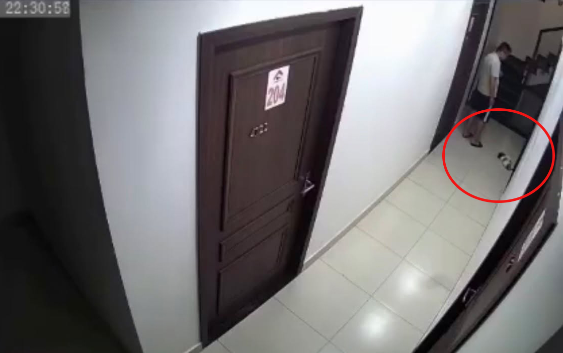 Nam thanh niên đá chết chú chó rồi đem bỏ vào thùng rác chung cư. (Ảnh: Cắt từ clip)