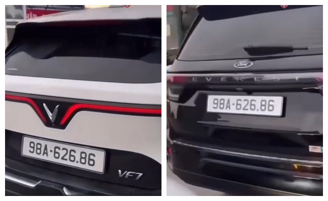 Biển kiểm soát 98A-626.86 được cấp cho một xe Ford Everest màu đen, còn chiếc VinFast VF7 mang biển giả. (Ảnh chụp từ clip)