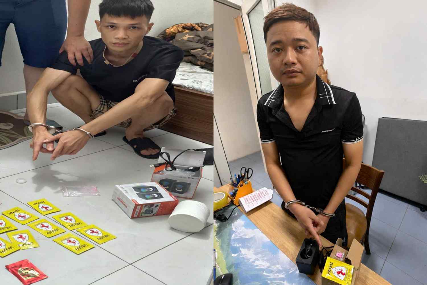 Đối tượng Hoàng Ngọc Khanh (trái) và Hà Xuân Anh Đức - Ảnh: Công an Hà Nội