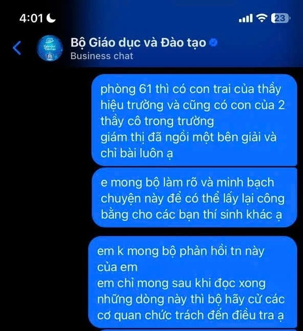 Tin nhắn về dấu hiệu tiêu cực trong phòng thi trên mạng xã hội đang được lan truyền trước đó