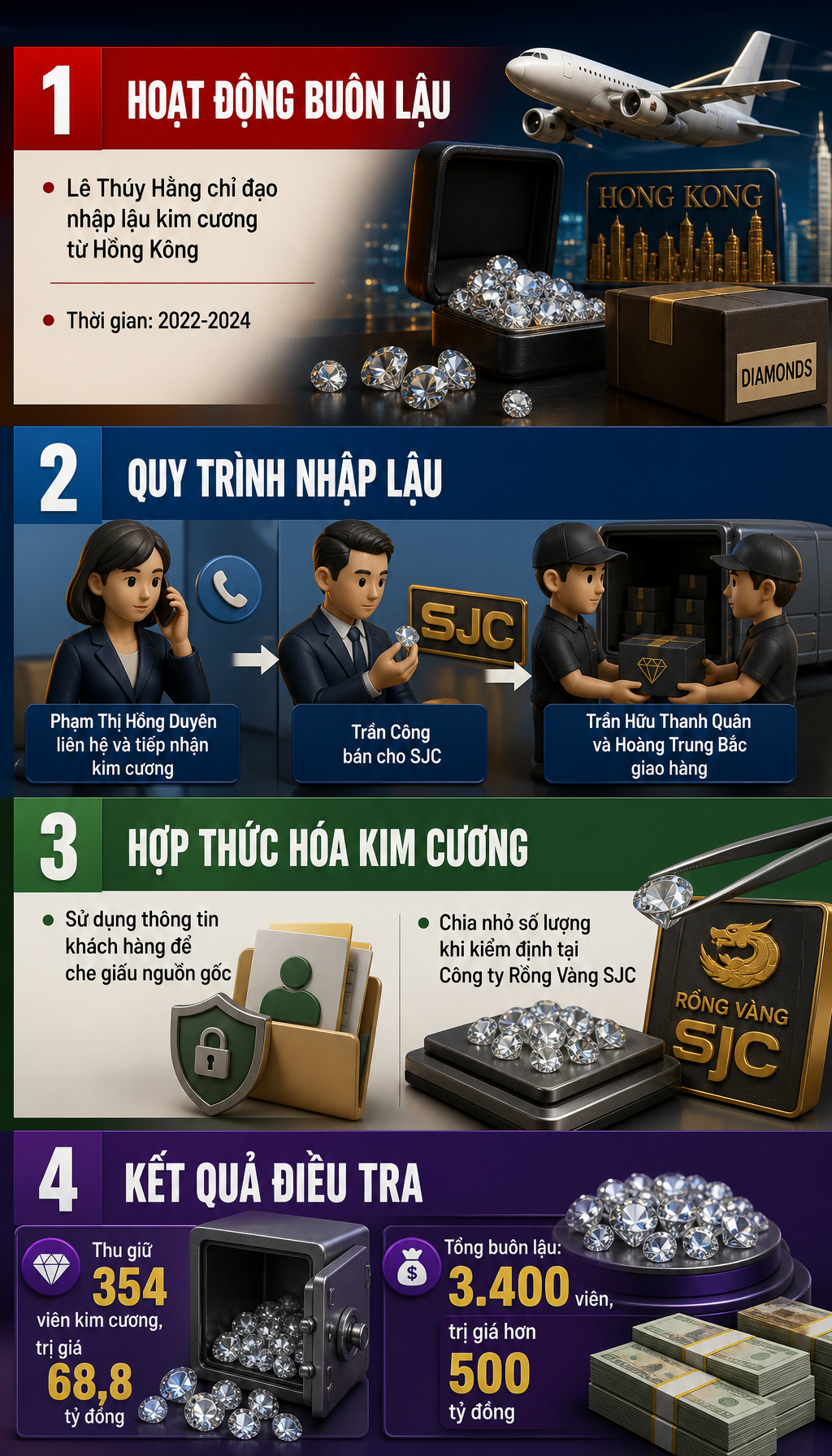 Hơn 3.400 viên kim cương trị giá 500 tỷ đồng nhập lậu được