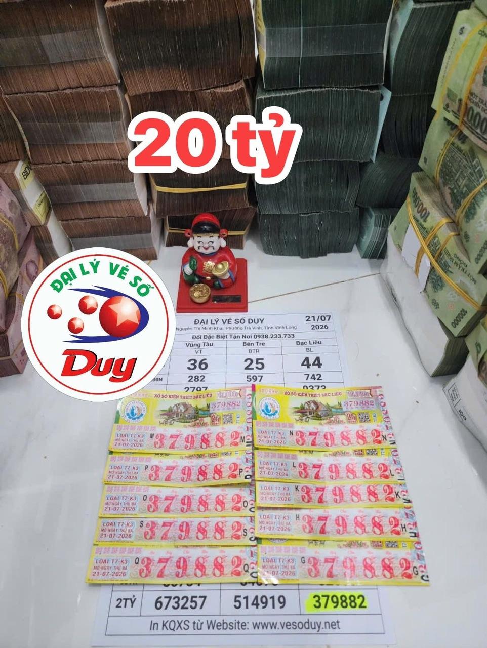 Đại lý vé số chia sẻ hình ảnh 10 tờ vé số trúng giải độc đắc của đài Bạc Liêu. (Ảnh: FBNV)
