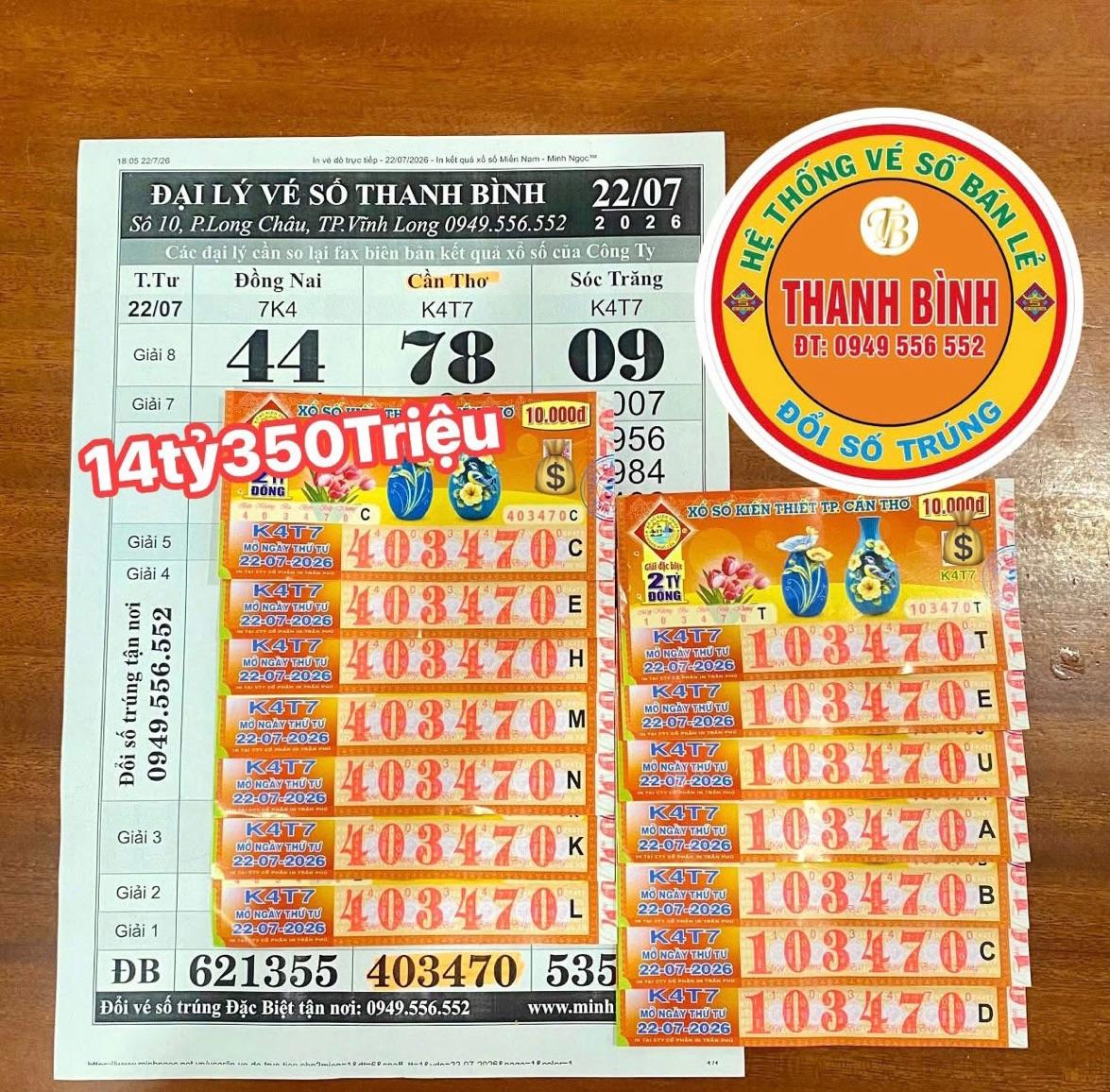 7 tờ vé số trúng độc đắc của 2 người phụ nữ may mắn. (Ảnh: Đại lý vé số)