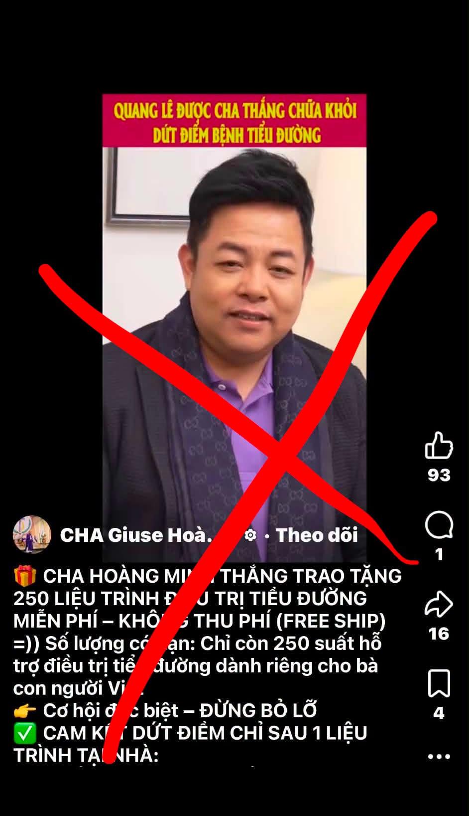Một trang thông tin giả mạo Quang Lê 