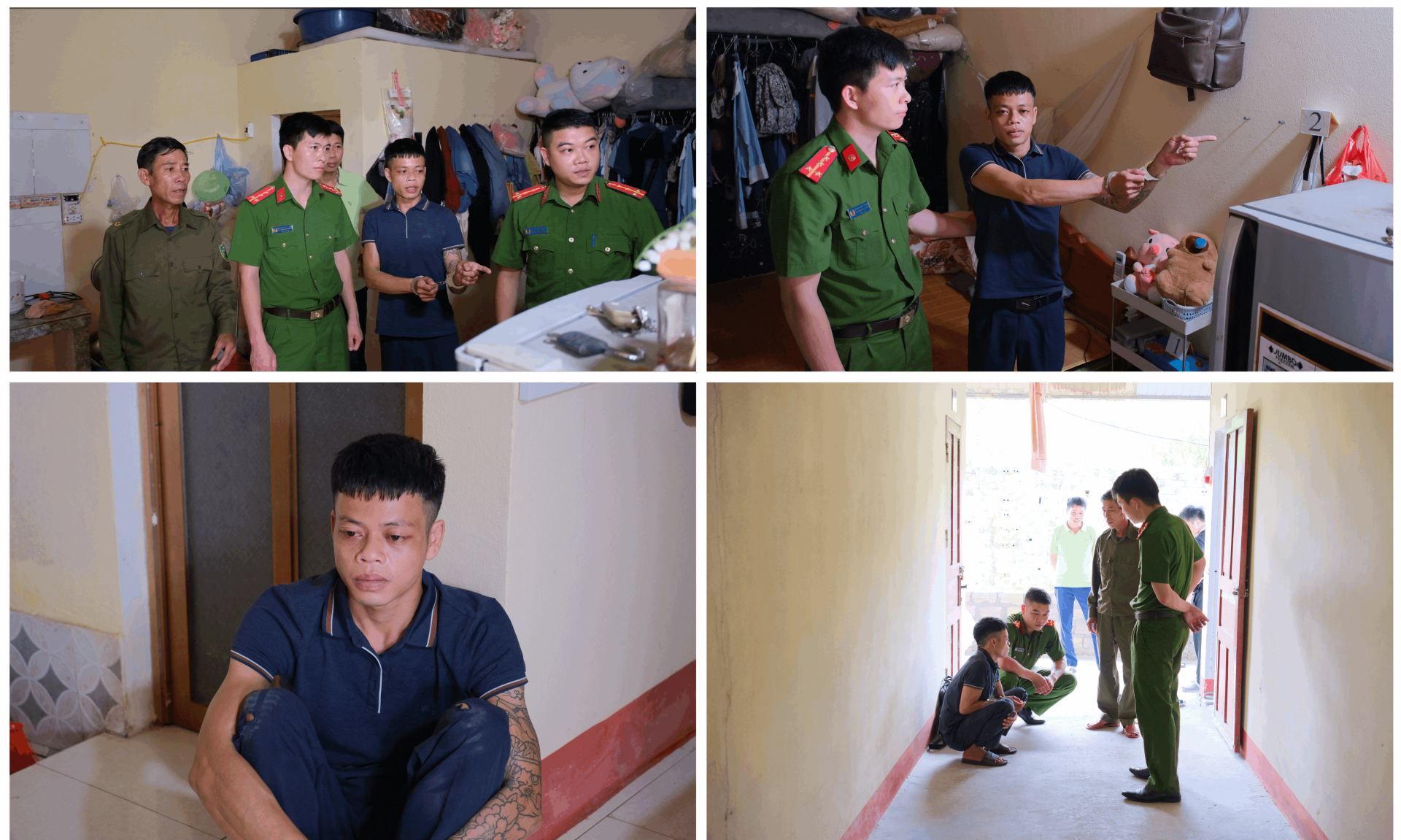 Công an đưa đối tượng Tòng Thanh Hoàng đến hiện trường để xác định vị trí, diễn biến hành vi trộm cắp