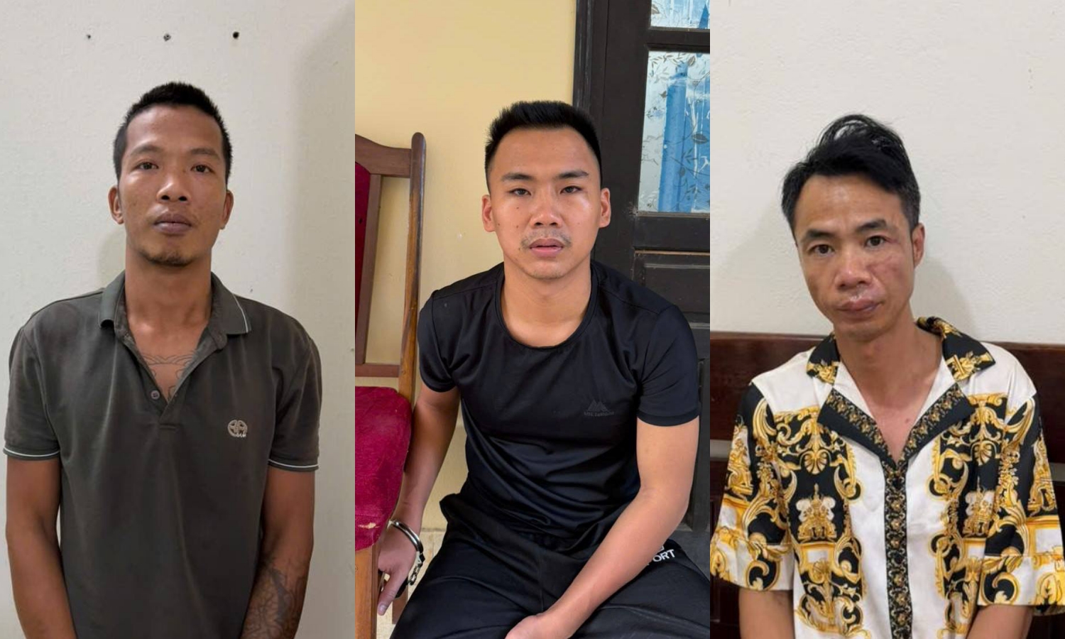 Các đối tượng từ trái san Lê Văn Sỹ, Lê Nhật Tài và Chu Văn Thành - Ảnh: Công an Cao Bằng