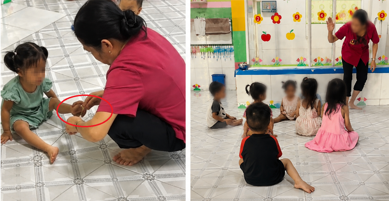 Những hình ảnh người phụ nữ đánh, bắn dây chun vào người trẻ nhỏ khiến dư luận phẫn nộ. (Ảnh cắt từ clip)