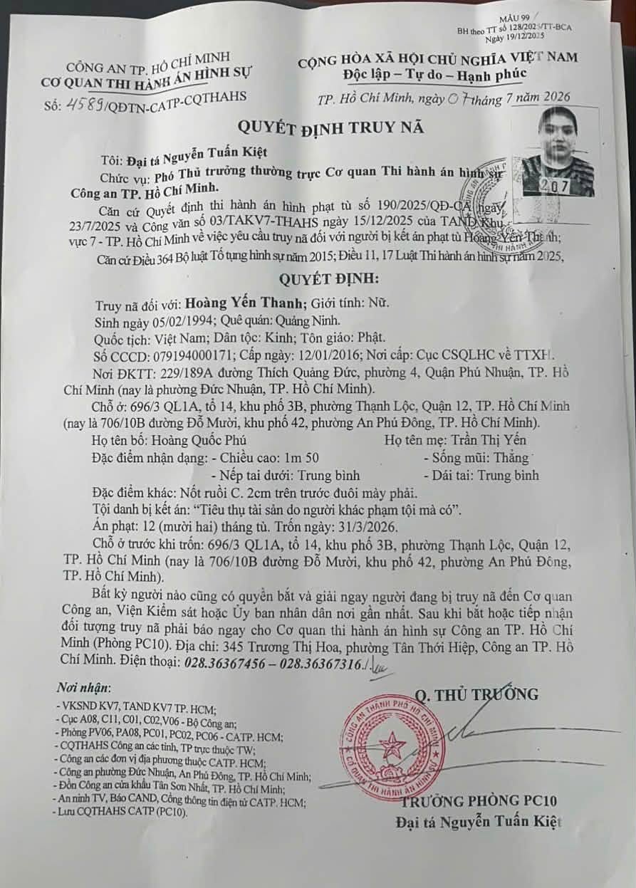 Hoàng Yến Thanh vừa ra đầu thú