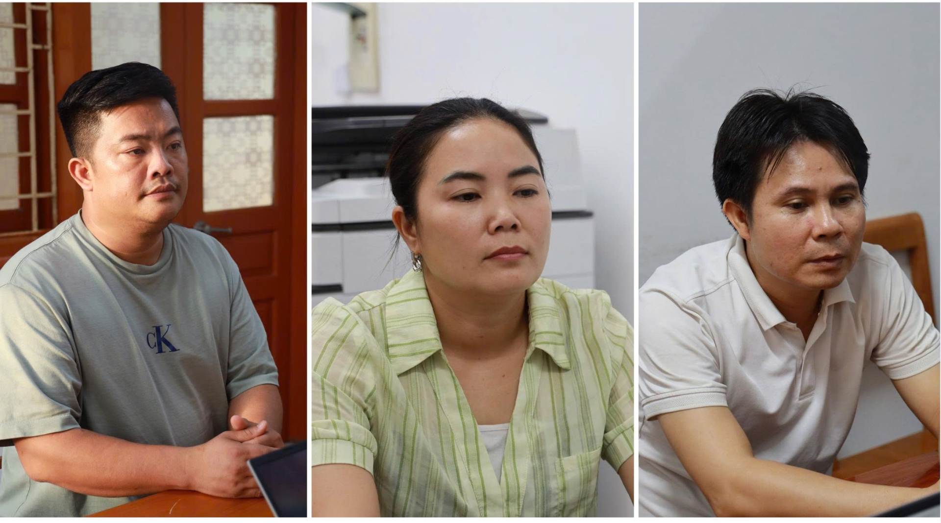 Các bị can từ trái sang Vũ Hoàng Hải, Bùi Thị Kim Tuyên và Phạm Văn Hà - Ảnh: Công an Lào Cai