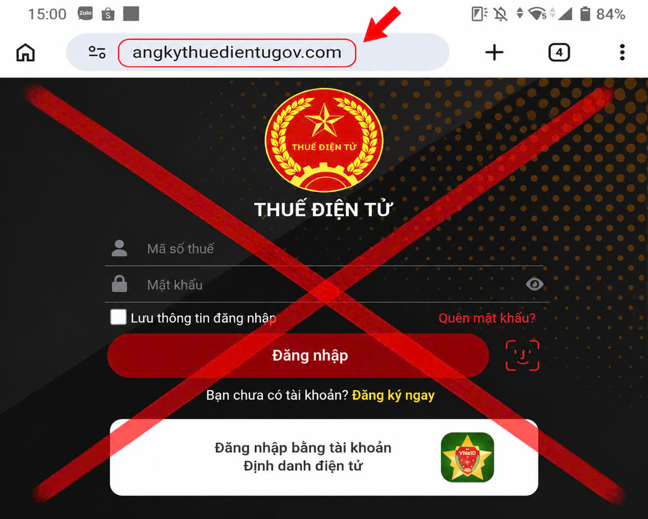 Website giả mạo được thiết kế gần giống giao diện Thuế điện tử nhằm tạo lòng tin, thu thập thông tin người dùng - Ảnh: Công an Quảng Ninh