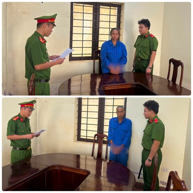 Công an xã Tuy Đức tống đạt các quyết định tố tụng đối với các bị can trong vụ án ‘Trộm cắp tài sản’ xảy ra tại thôn 2, xã Tuy Đức - Ảnh: Công an Lâm Đồng