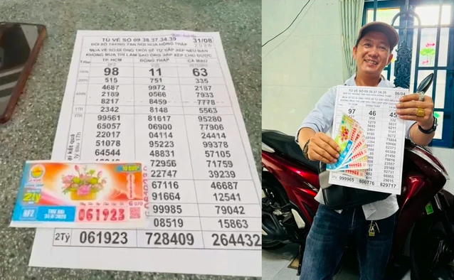 Vé trúng độc đắc xổ số miền Nam ngày 31 tháng 8 đài TP.HCM được đại lý Tú Vé Số đổi thưởng. (Nguồn: Thanh Niên)