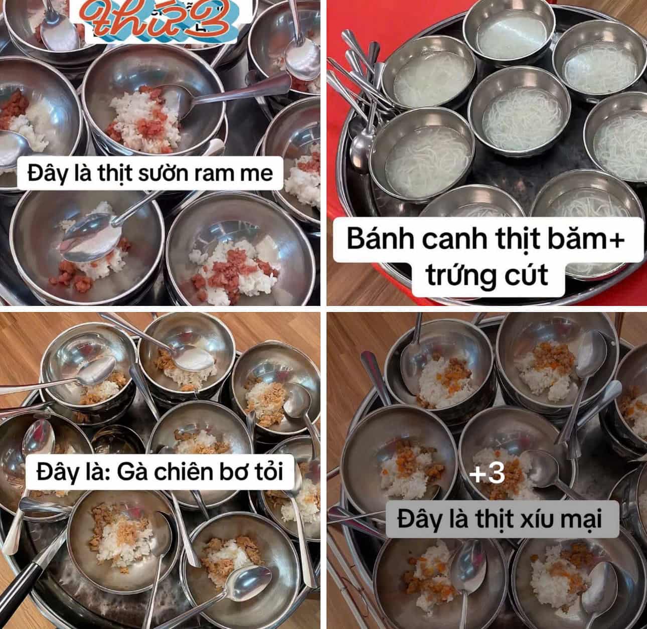 Hình ảnh các suất ăn ít ỏi được chia sẻ lên mạng xã hội. (Ảnh chụp màn hình)