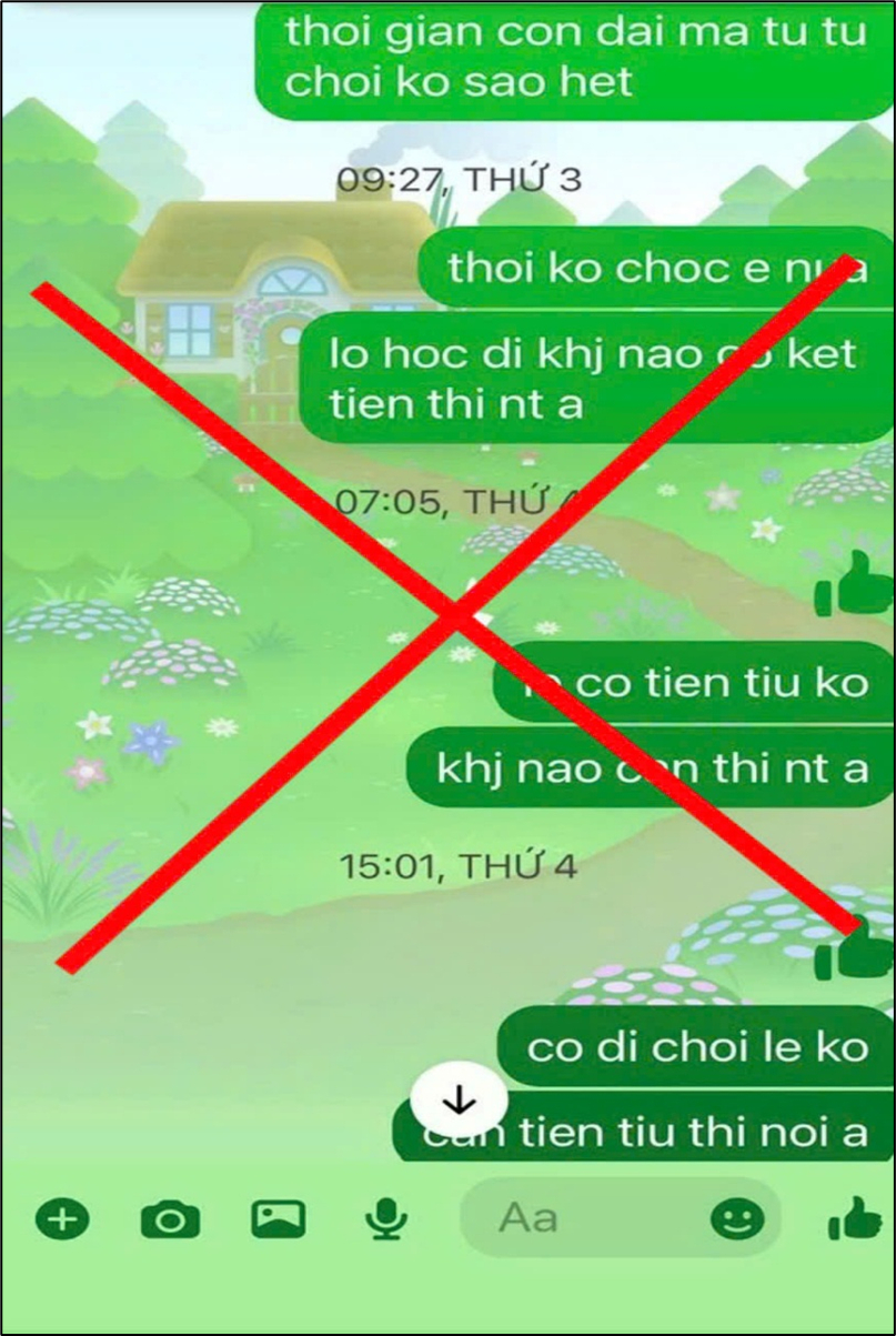 Những tin nhắn có nội dung rủ rê, dụ dỗ được đối tượng gửi cho nạn nhân - Ảnh: Công an Đắk Lắk