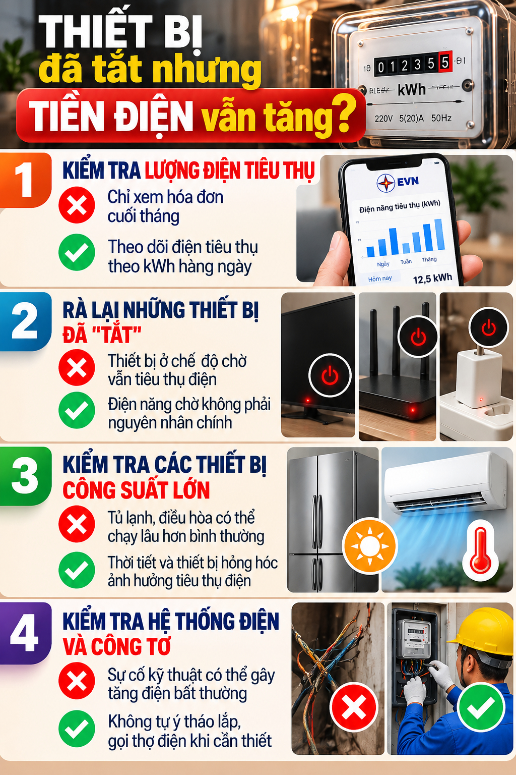 Giải pháp cho những gia đình đã tắt nhiều thiết bị nhưng hóa đơn tiền điện vẫn tăng