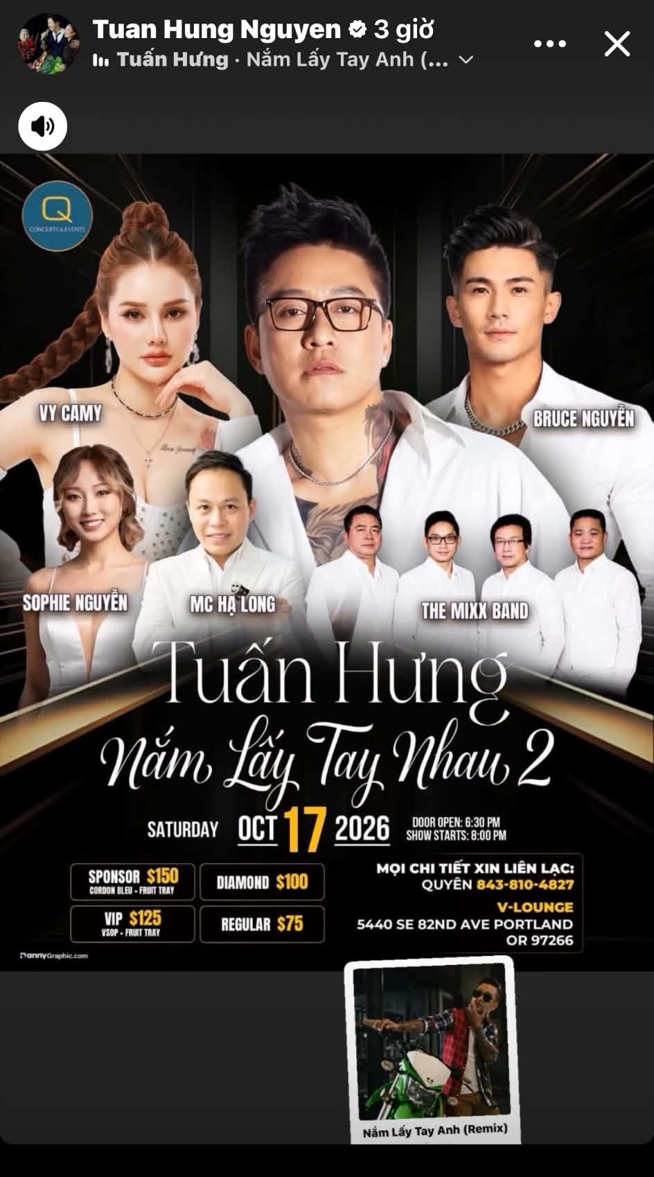Cập nhật mới của Tuấn Hưng trên trang cá nhân
