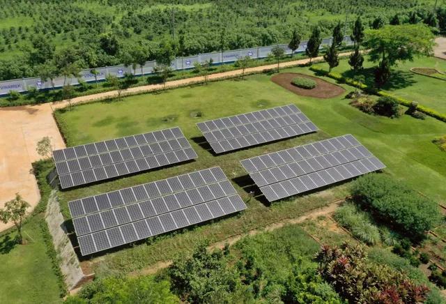 Pin năng lượng mặt trời tại Trang trại Vinamilk Organic giúp tiết kiệm điện năng.