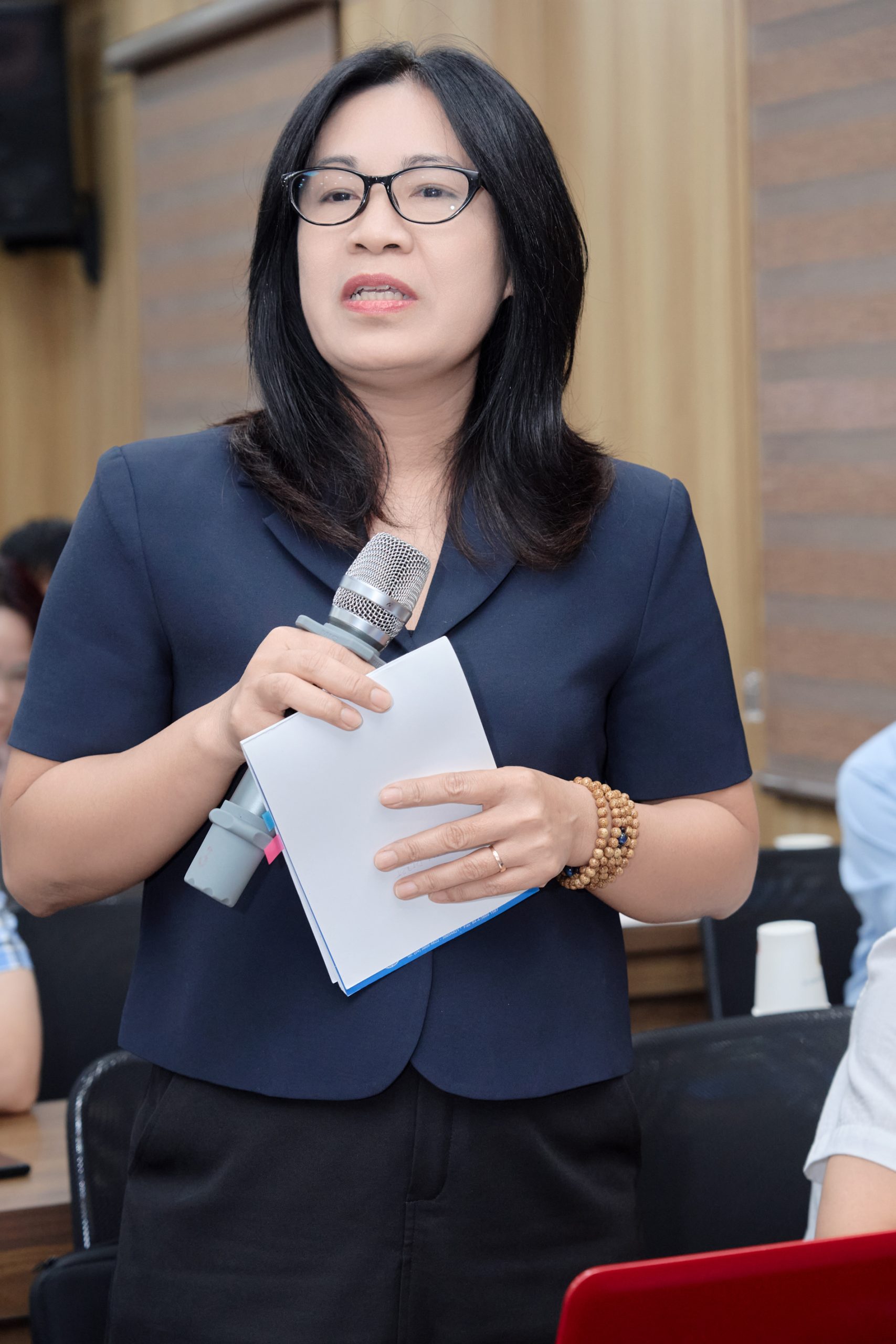PGS.TS. Phạm Thị Tâm, Trưởng phòng Quản lý Khoa học và Đối ngoại, Trường Đại học Mở Hà Nội, phát biểu tại hội nghị tháng 7/2026. Ảnh: Trường Đại học Mở Hà Nội.