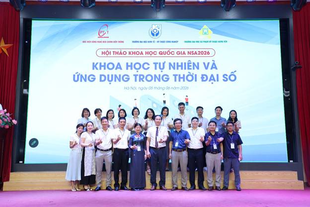 Cán bộ, giảng viên Trường Đại học Sư phạm Kỹ thuật Hưng Yên tại Hội thảo khoa học quốc gia NSA2026, nơi TS. Nguyễn Thị Hân trình bày báo cáo về kích thích quang học của lớp đơn silicon carbide. Ảnh: Khoa Khoa học cơ bản, UTEHY.