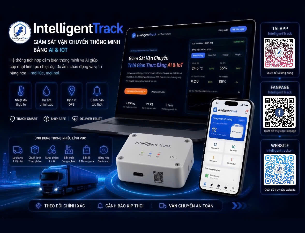 Thiết bị mẫu IntelligentTrack kết nối dữ liệu cảm biến với nền tảng Web/App để theo dõi các thông số trong quá trình vận chuyển. Ảnh: Trường Đại học Nguyễn Tất Thành.