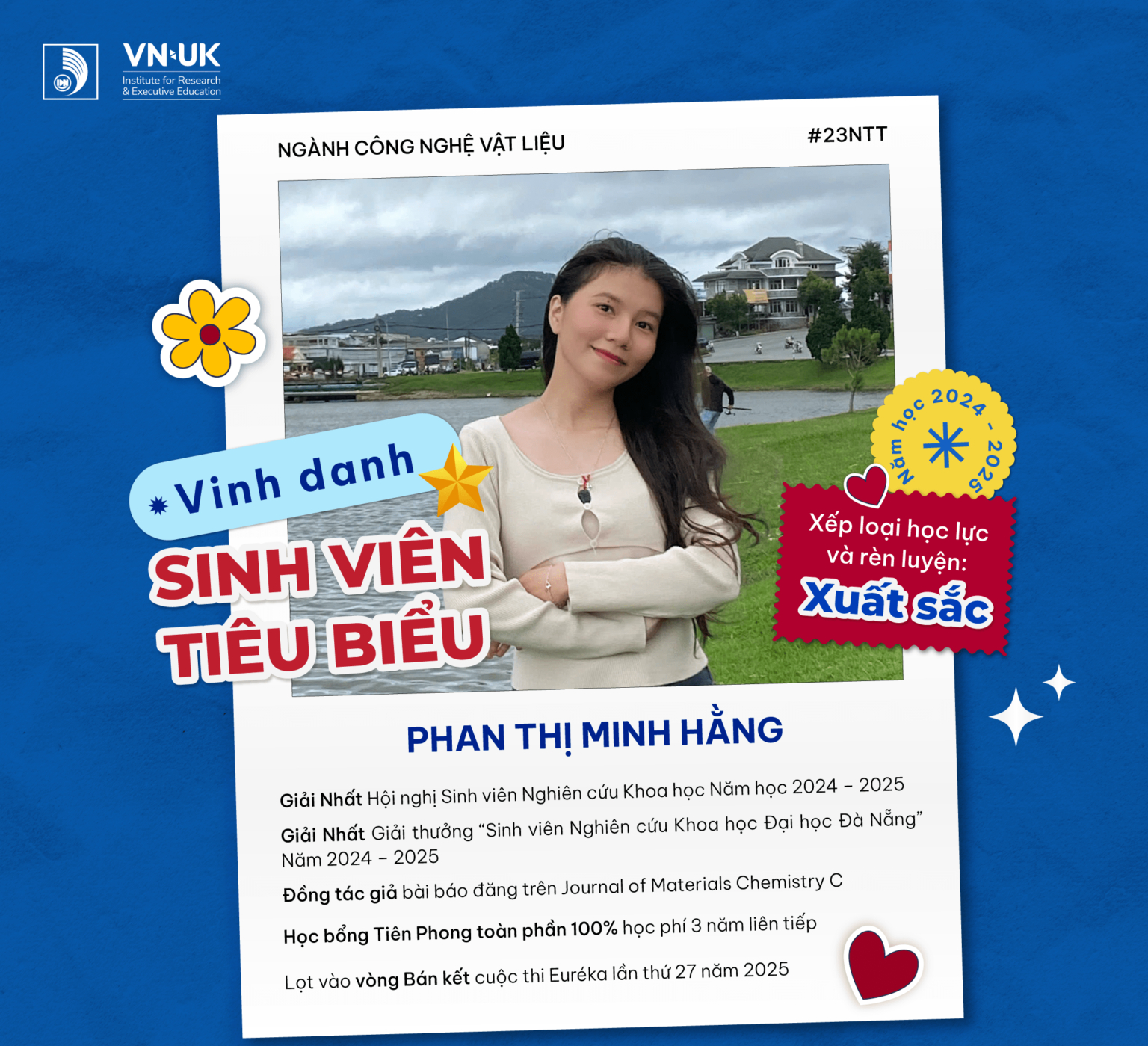 Sinh viên Phan Thị Minh Hằng, ngành Công nghệ Vật liệu, Viện Nghiên cứu và Đào tạo Việt – Anh, Đại học Đà Nẵng. Ảnh: VNUK.