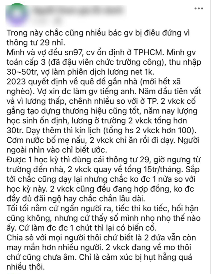 Tâm sự của một giáo viên thu hút sự chú ý. 