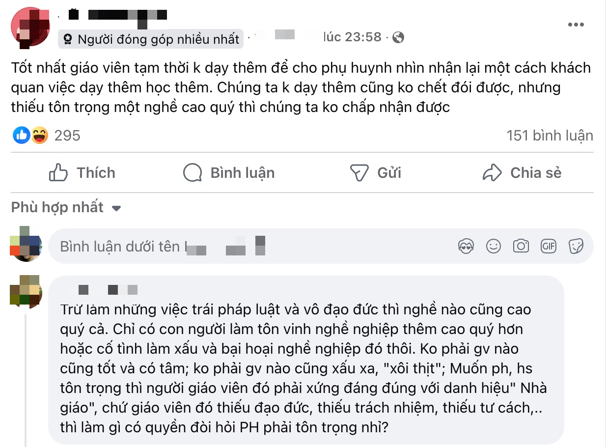 Cô giáo chia sẻ quan điểm của mình trong nhóm phụ huynh, gây ra không ít tranh cãi