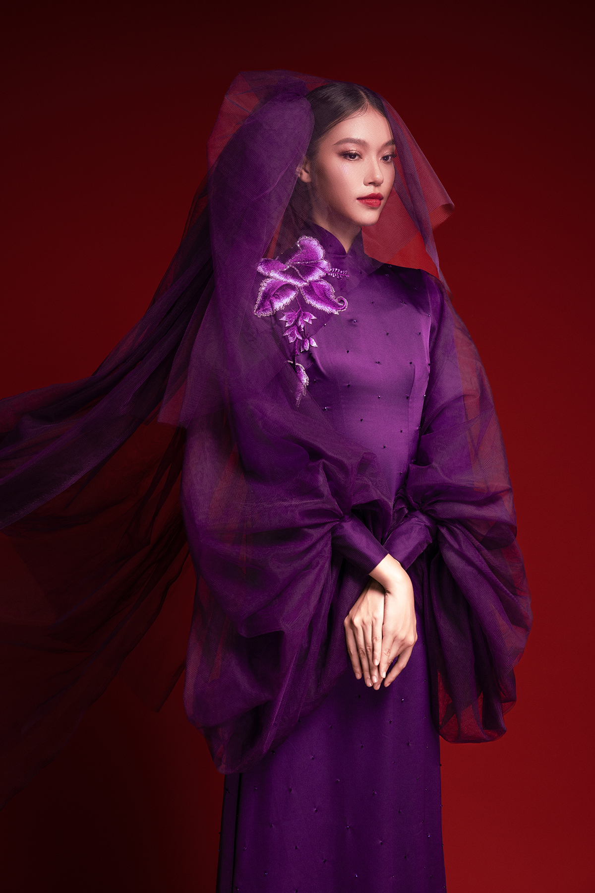 Quán quân Vietnam’s Next Top Model 2025 Lại Mai Hoa khoe sắc vóc cực chuẩn khi diện áo dài sắc tím