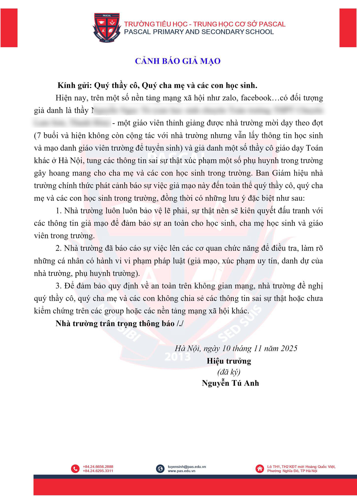 Văn bản cảnh báo của nhà trường