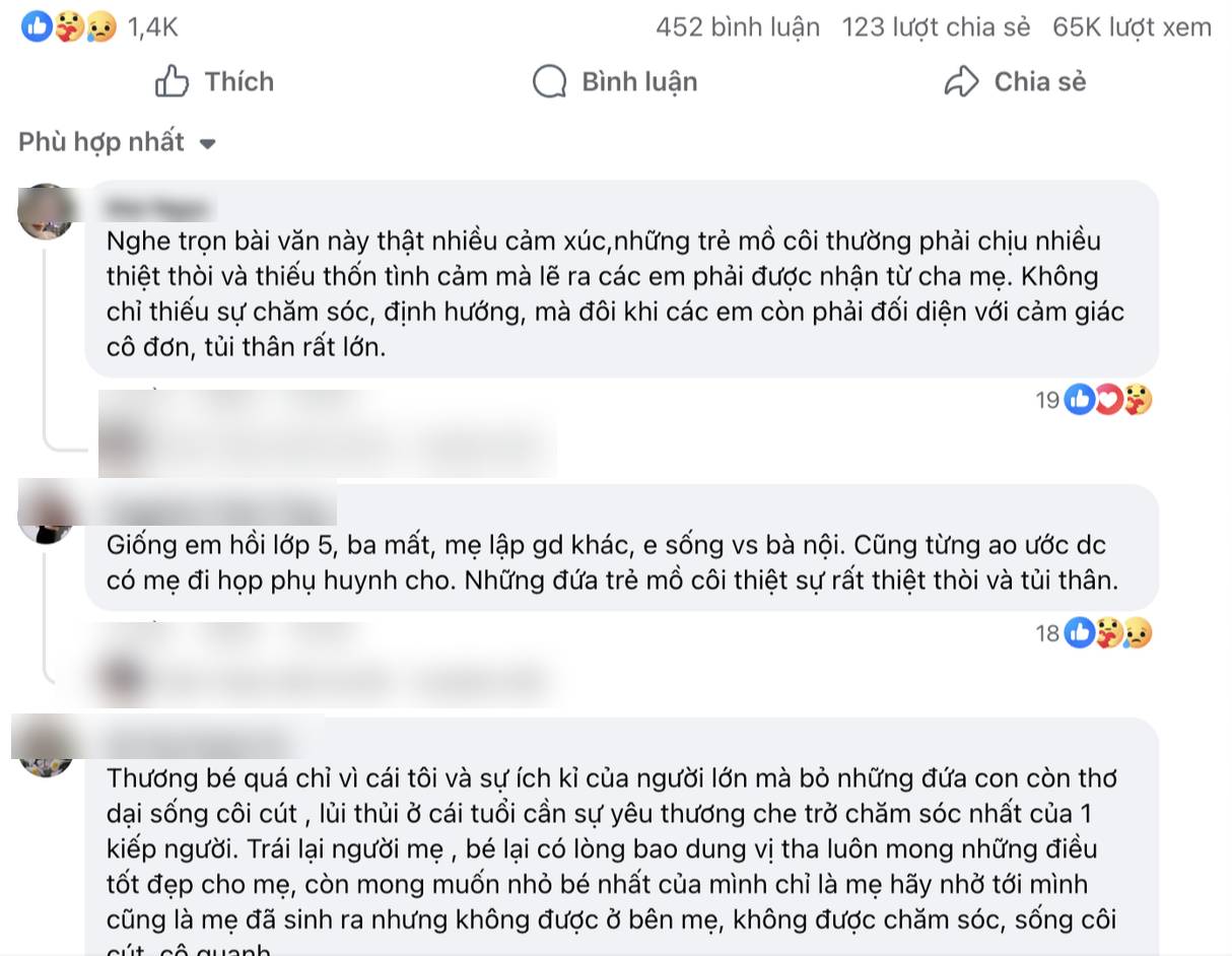 Nhiều phụ huynh cho biết, họ thương em học sinh vì thiệt thòi thiếu người thân