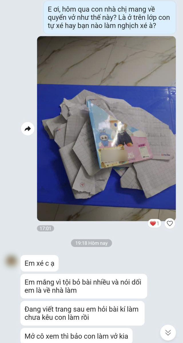 Tin nhắn trao đổi giữa phụ huynh và cô giáo