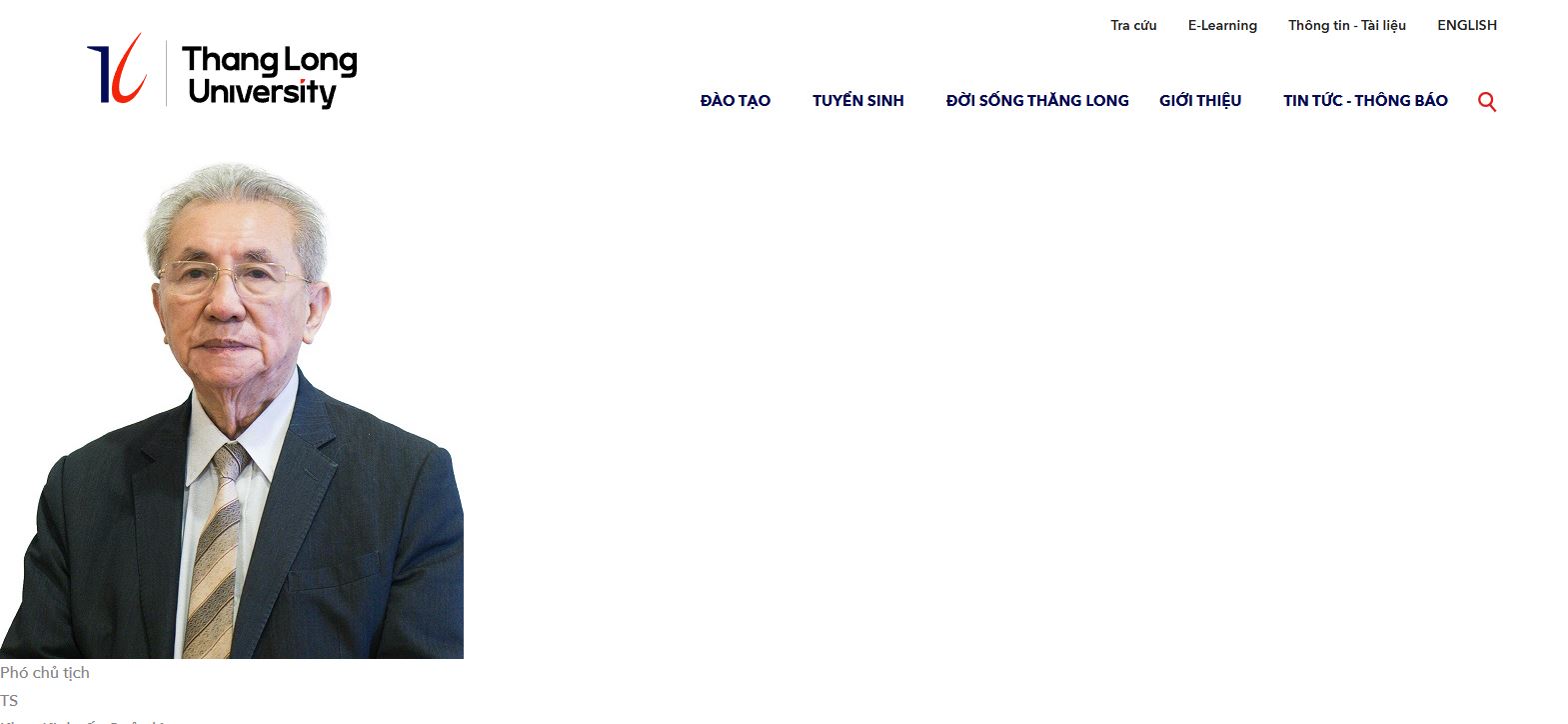 Hình ảnh GS.TS Phạm Huy Dũng trên trang web Đại học Thăng Long