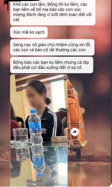 Tin nhắn kèm hình ảnh được cho là cô giáo trong vụ việc. Ảnh: MXH
