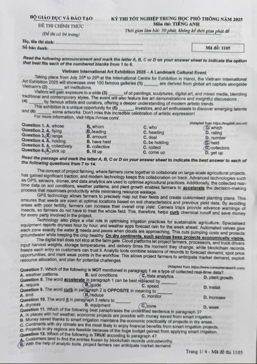 Đề thi tốt nghiệp tiếng Anh 2025