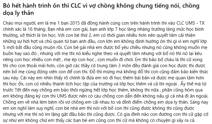 Câu chuyện được người mẹ chia sẻ