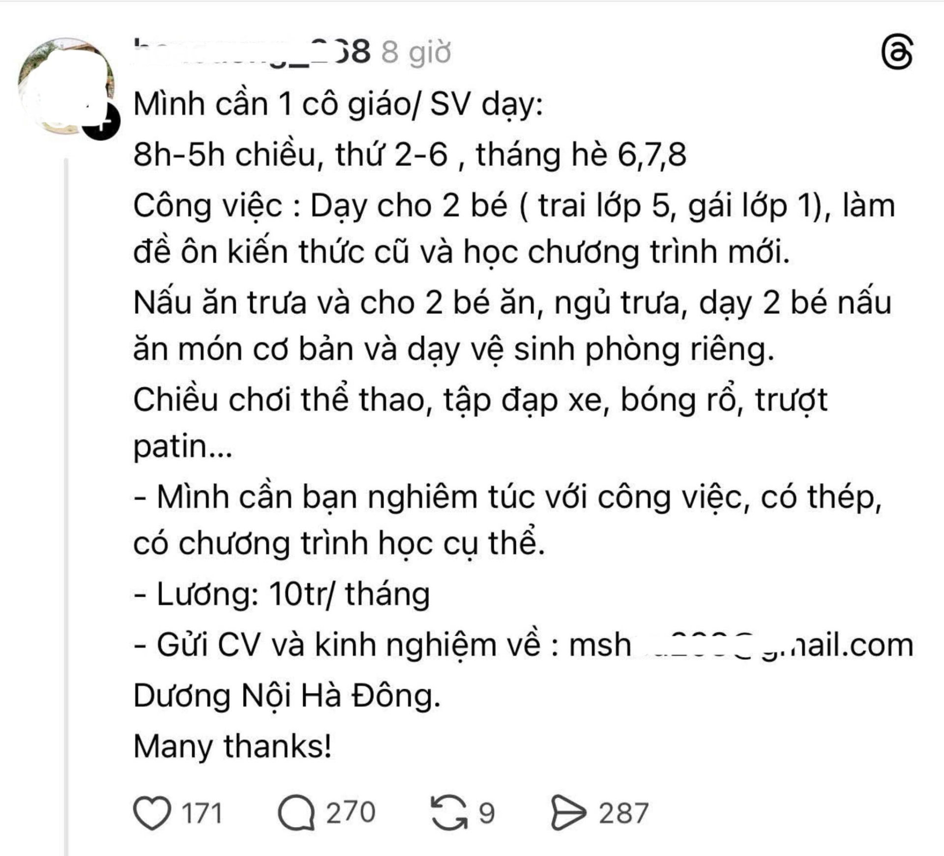 Bài đăng tuyển gia sư khiến cả MXH choáng váng