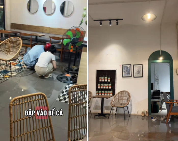Con đập vỡ bể cá quán cafe nhưng bố mẹ thản nhiên