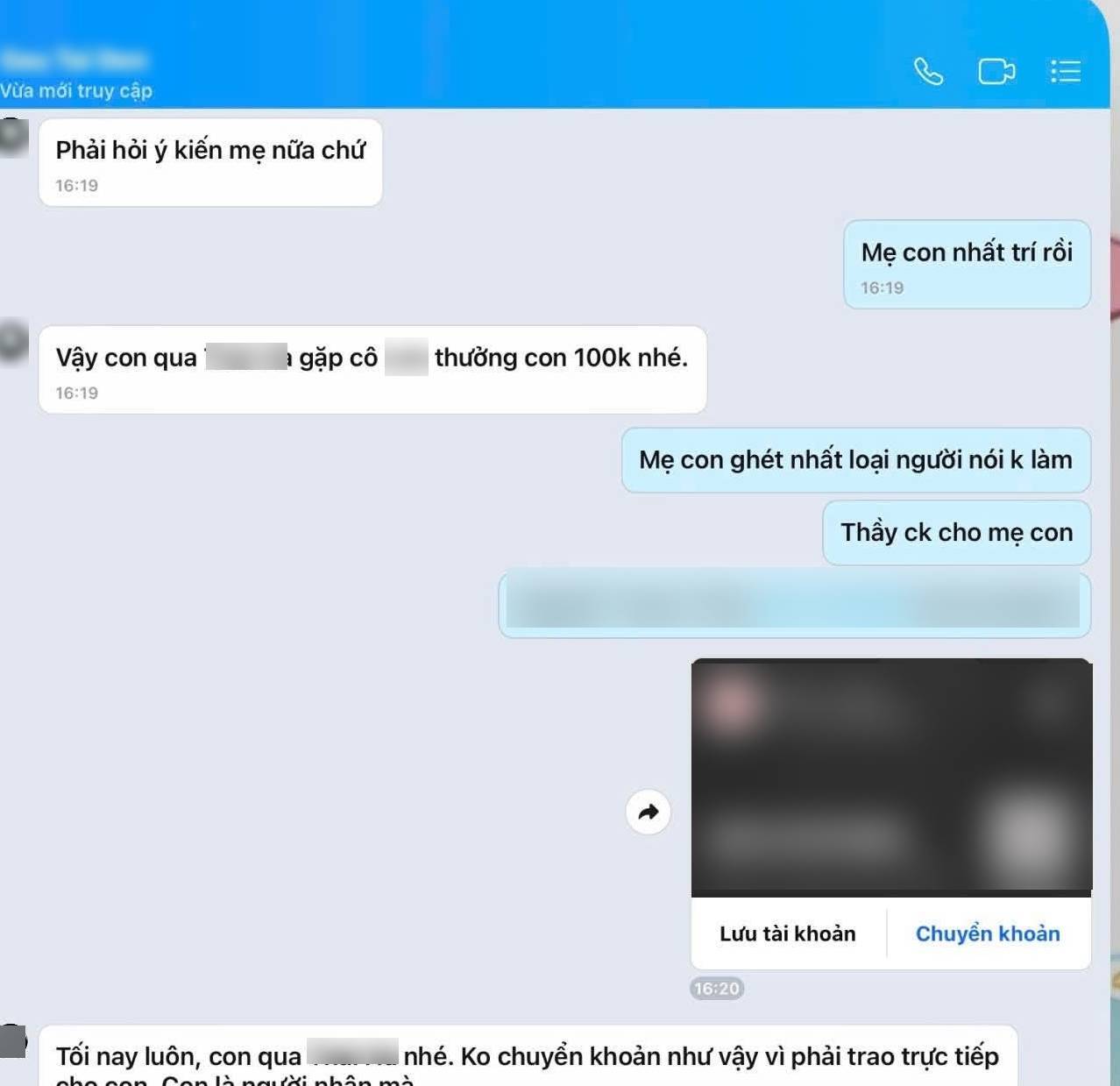 Đoạn trao đổi tin nhắn giữa thầy giáo và học sinh