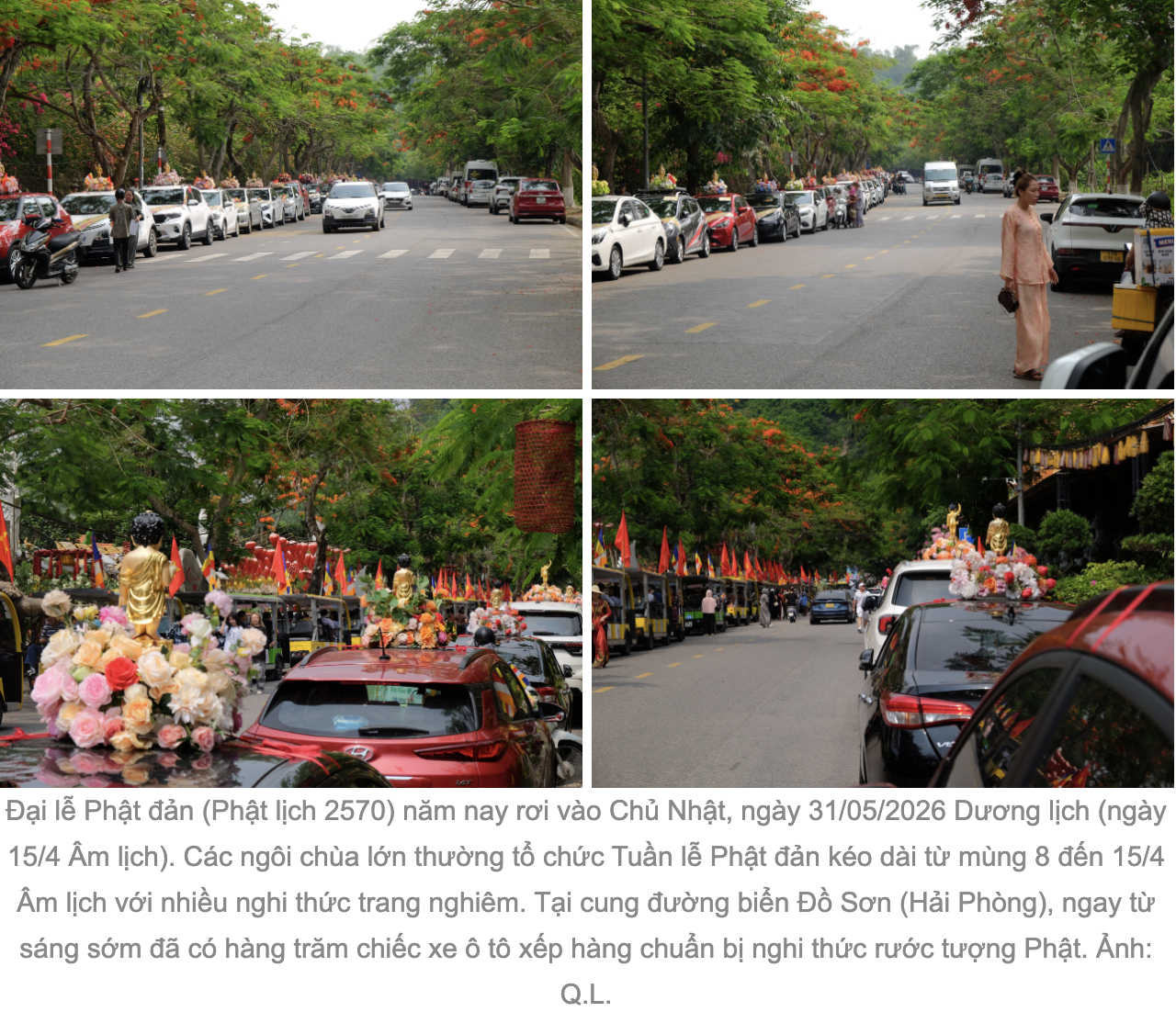 Ô tô xếp dài hàng cây số dọc đường biển Đồ Sơn dự Đại lễ Phật đản chùa Hang