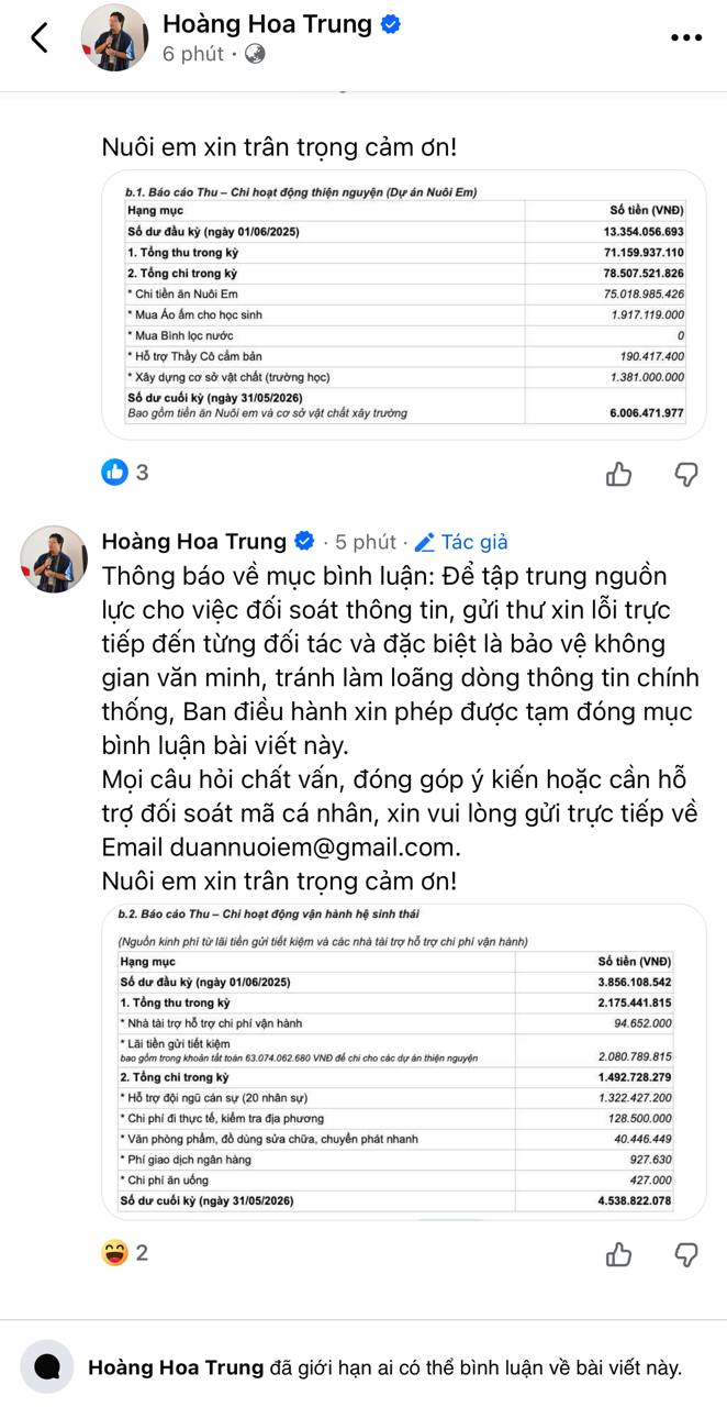 Sau gần nửa năm im lặng, Hoàng Hoa Trung lên tiếng xin lỗi về dự án Nuôi em và khóa bình luận
