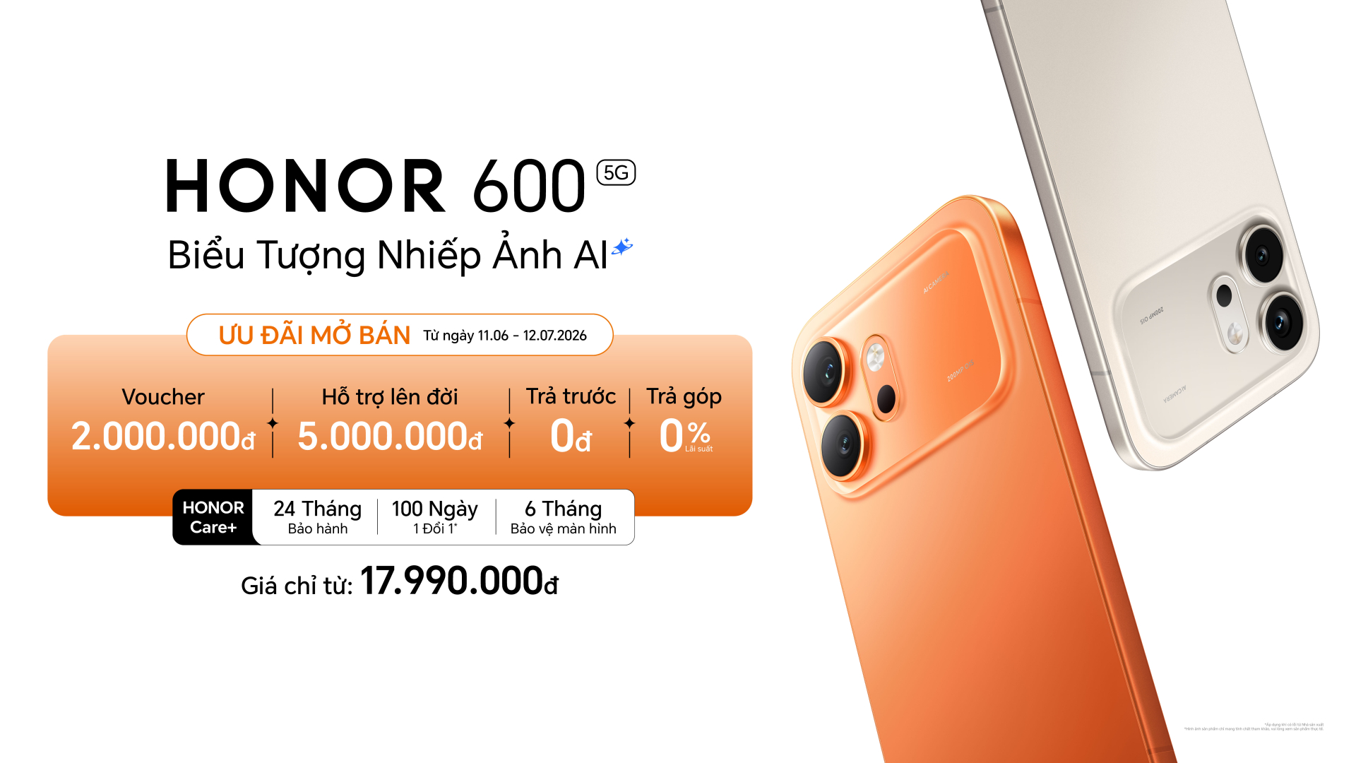 HONOR sẽ chính thức mở bán HONOR 600 tại thị trường Việt Nam từ ngày 11/06/2026 với mức giá chỉ từ 17,990,000 VNĐ