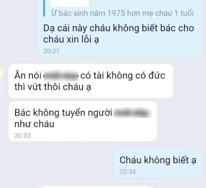 Dù liên tục xin lỗi và giải thích rằng mình không biết, nữ sinh vẫn bị cho là hỗn hào, sau đó bị chặn tin nhắn.