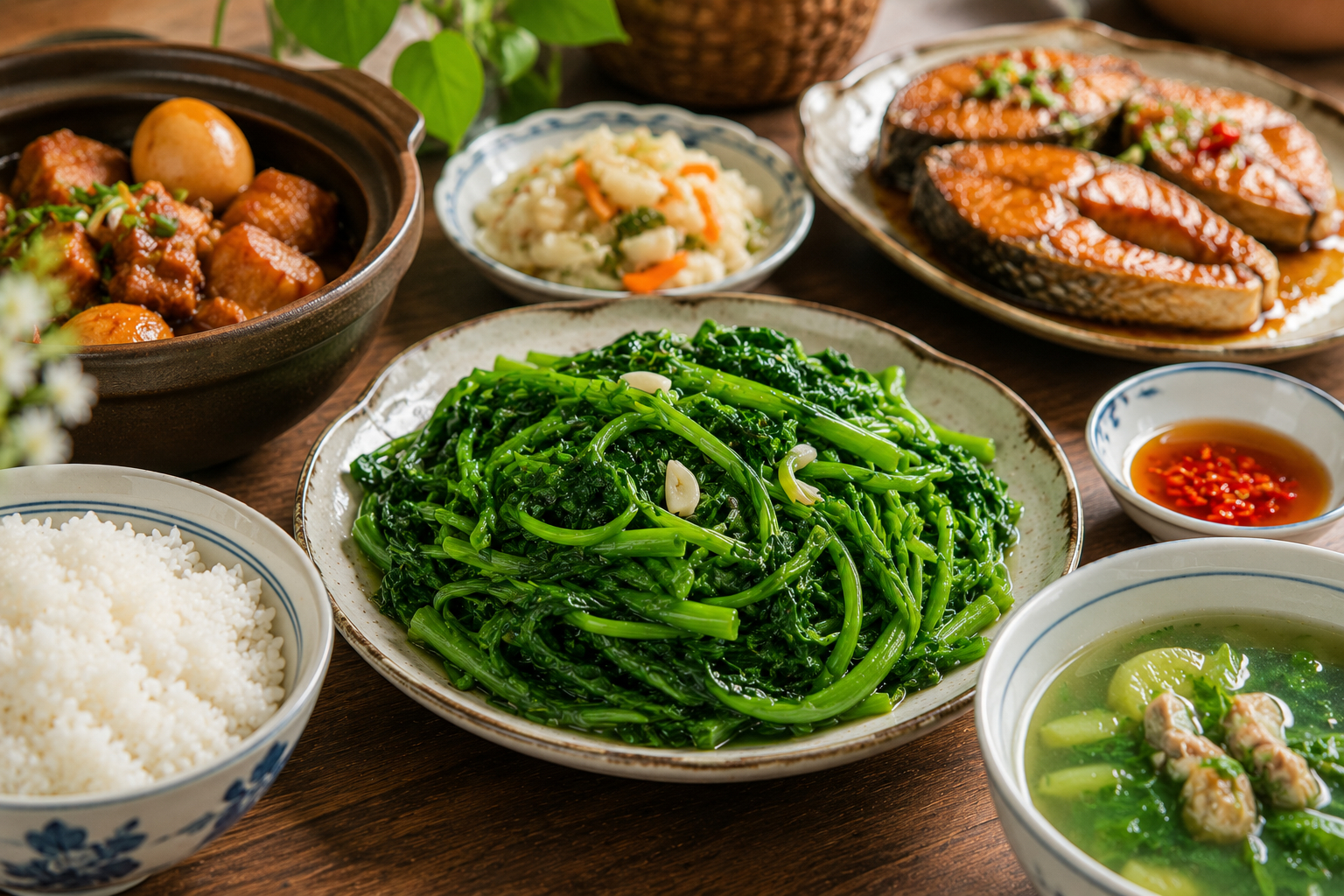 Chỉ khác 30 giây, các loại rau xào vẫn xanh mướt, để ngoài vài tiếng cũng không thâm đen