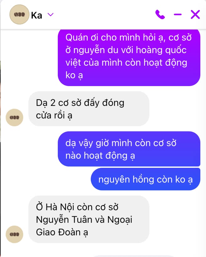 Tin nhắn xác nhận chỉ còn 2 cơ sở Nguyễn Tuân và Ngoại Giao Đoàn của ...Ka