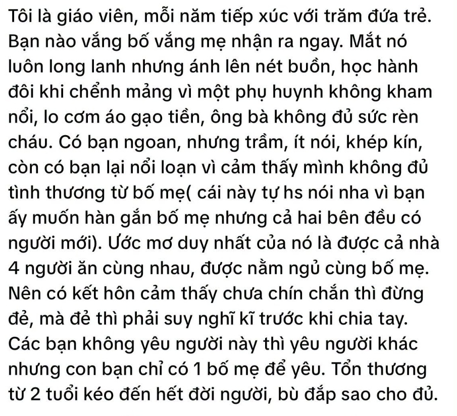 Những dòng chữ không dài, nhưng chạm vào một nỗi niềm mà có lẽ không ít người lớn từng vô tình bỏ qua.