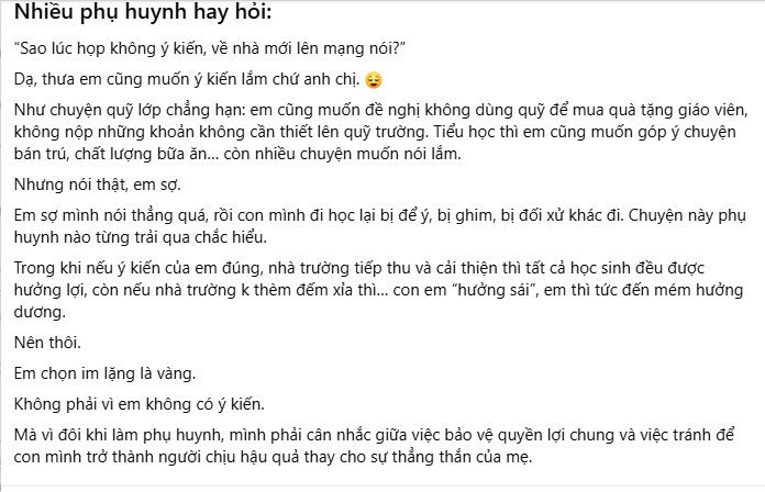 Bài đăng gây tranh luận của phụ huynh