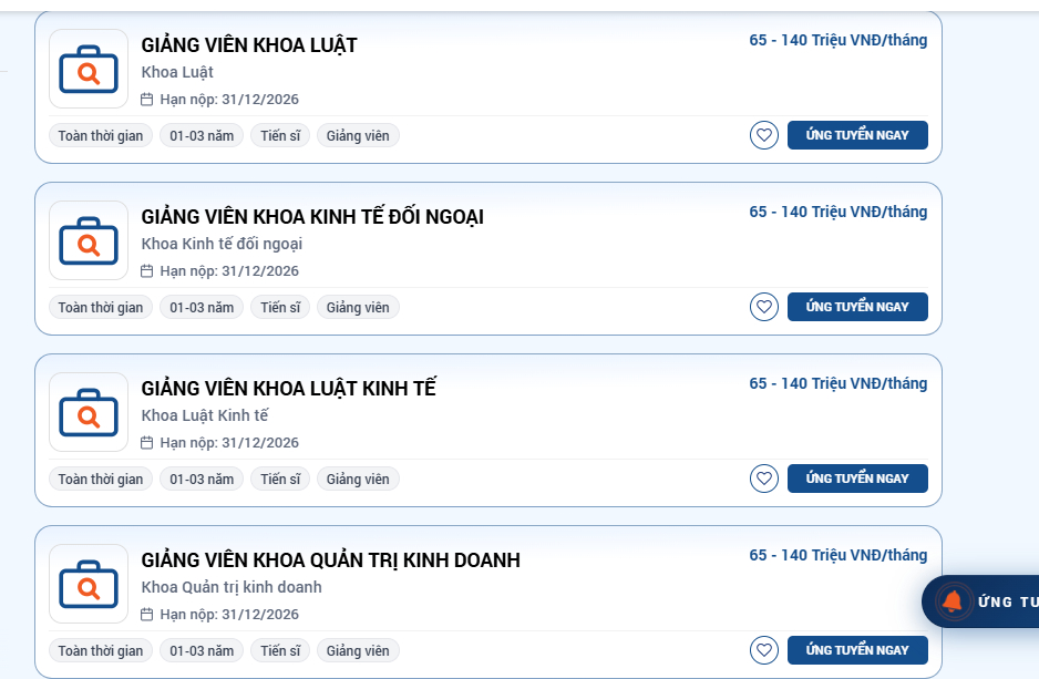 Thông báo tuyển dụng của nhà trường